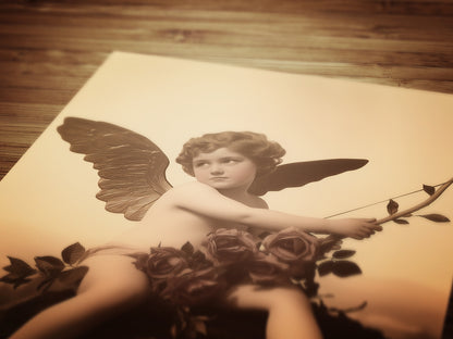 Vintage Victorian Inspired Cherub Cupid, Valentine Days Special Poster, Retro Moody Romantic Wall Art Print Gift, Dark Academia Decor