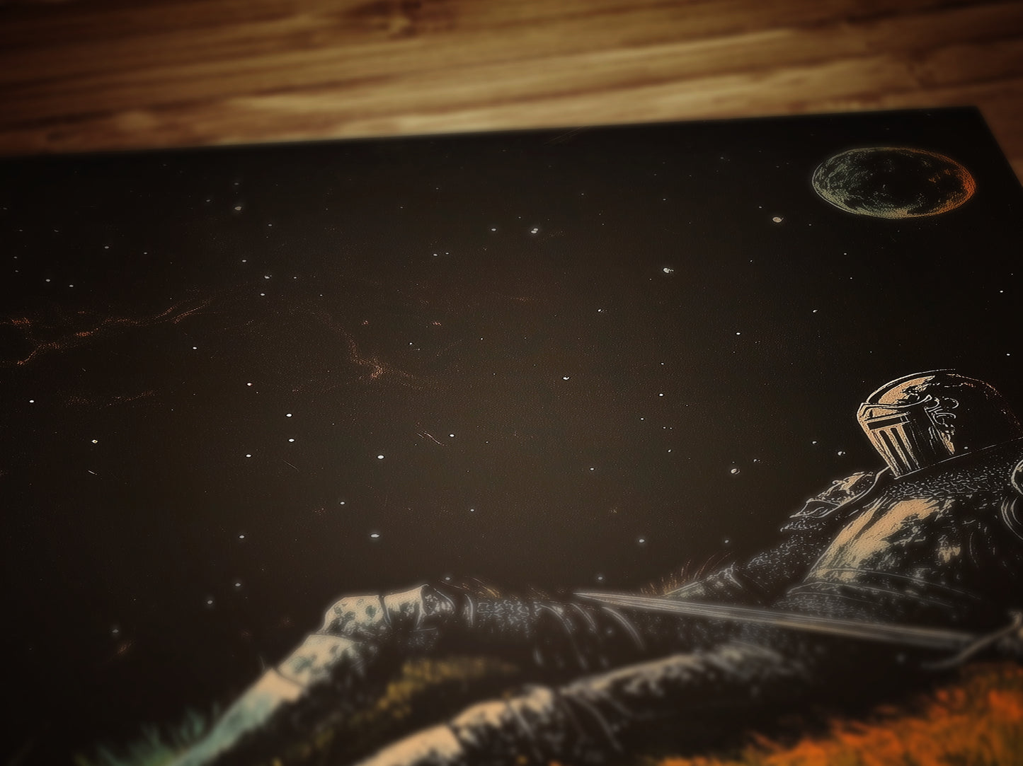 Celestial Knight Art Print – Retro Medieval Goth Fantasy Wall Decor, Dark Gothic Warrior Poster, Cosmic Dreamscape Illustration