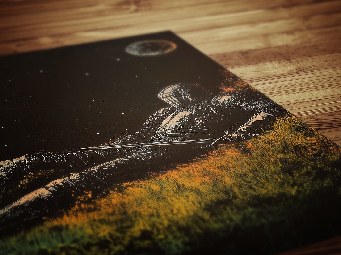 Celestial Knight Art Print – Retro Medieval Goth Fantasy Wall Decor, Dark Gothic Warrior Poster, Cosmic Dreamscape Illustration