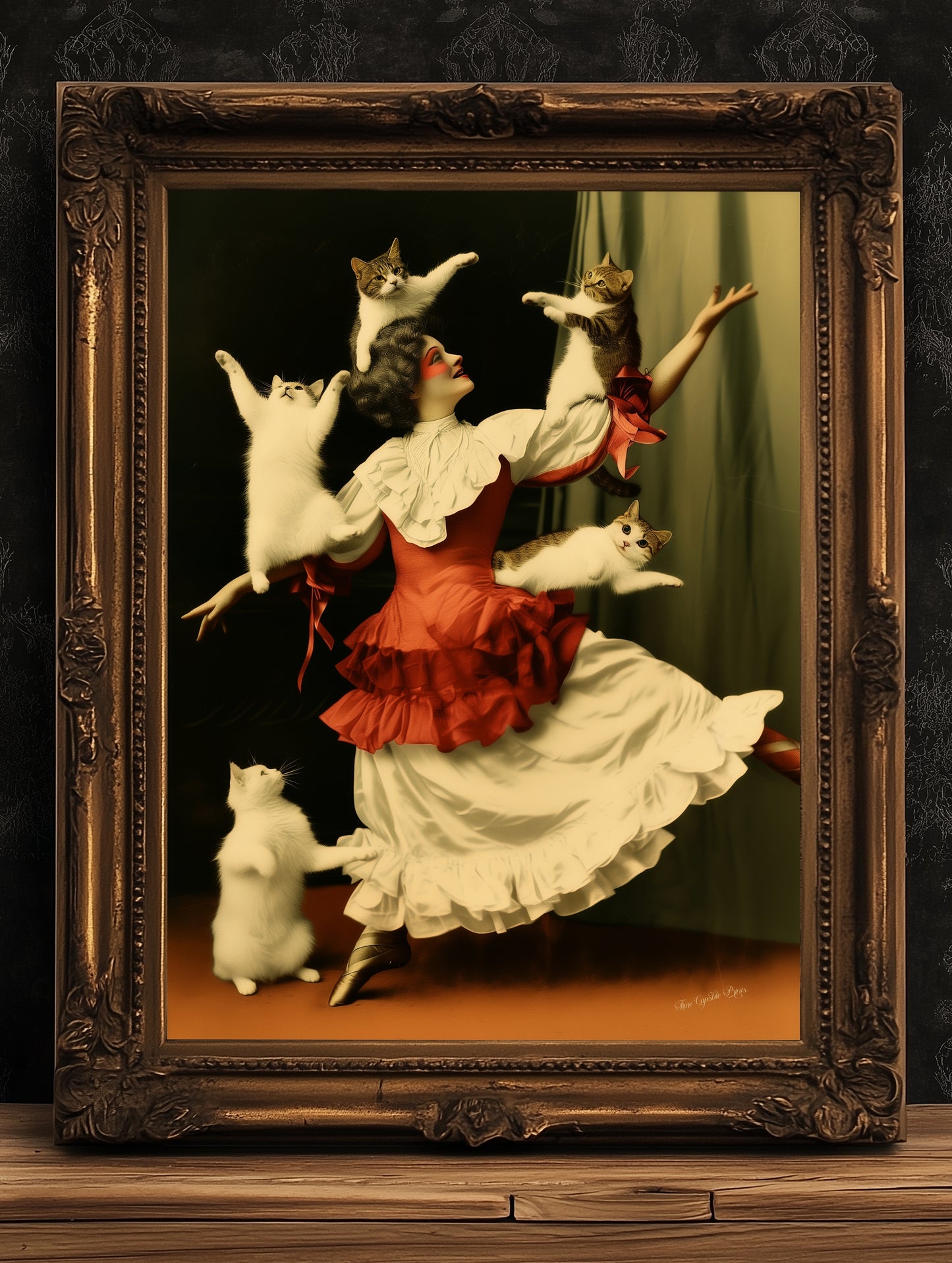 Vintage Dancer Cat Lady Art Poster Photograph, Childless Cat Lady Art Print, Circus Inspired Gothic Decor, Surreal Weird Wall Hanging Print
