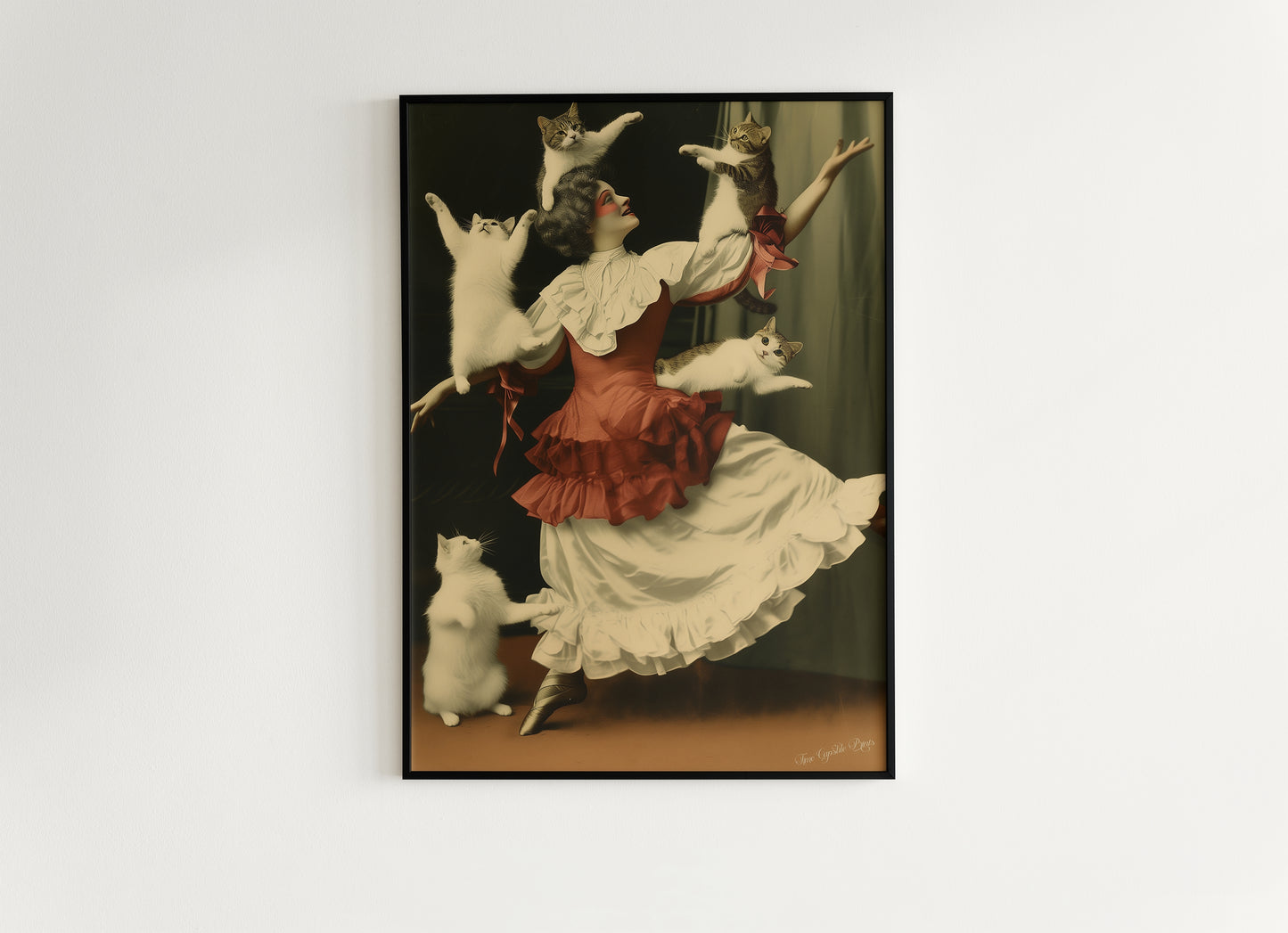 Vintage Dancer Cat Lady Art Poster Photograph, Childless Cat Lady Art Print, Circus Inspired Gothic Decor, Surreal Weird Wall Hanging Print