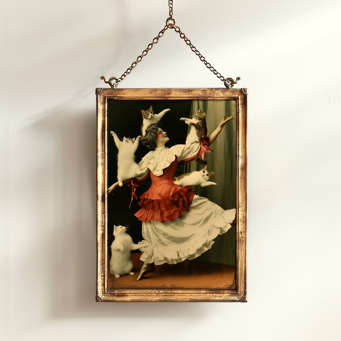 Vintage Dancer Cat Lady Art Poster Photograph, Childless Cat Lady Art Print, Circus Inspired Gothic Decor, Surreal Weird Wall Hanging Print
