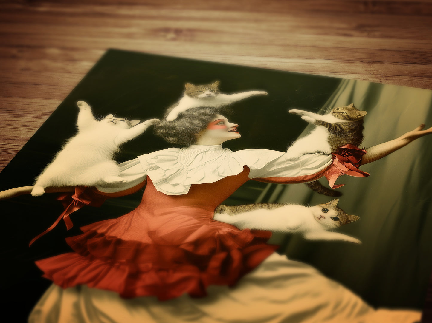 Vintage Dancer Cat Lady Art Poster Photograph, Childless Cat Lady Art Print, Circus Inspired Gothic Decor, Surreal Weird Wall Hanging Print