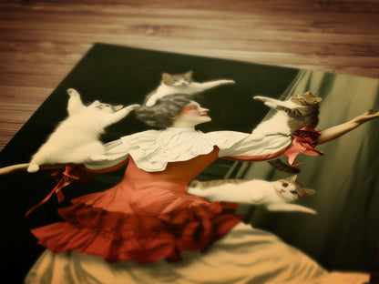 Vintage Dancer Cat Lady Art Poster Photograph, Childless Cat Lady Art Print, Circus Inspired Gothic Decor, Surreal Weird Wall Hanging Print