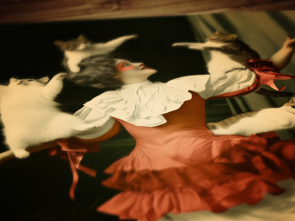 Vintage Dancer Cat Lady Art Poster Photograph, Childless Cat Lady Art Print, Circus Inspired Gothic Decor, Surreal Weird Wall Hanging Print