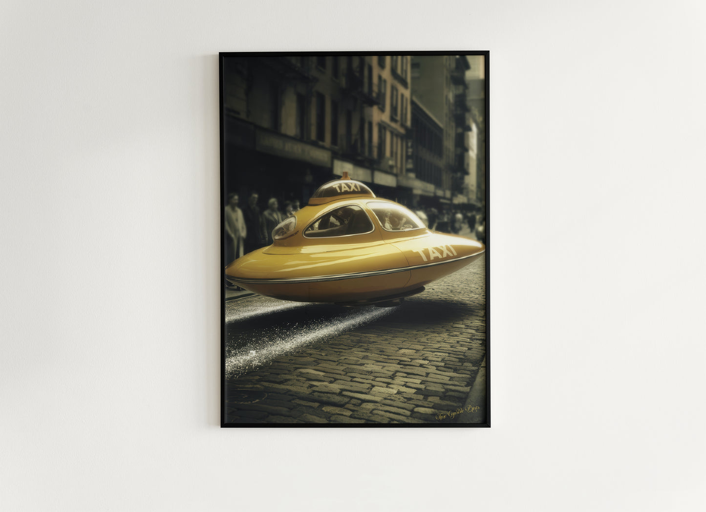 Retro Futuristic Print Vintage Sci-Fi UFO Taxi Wall Art