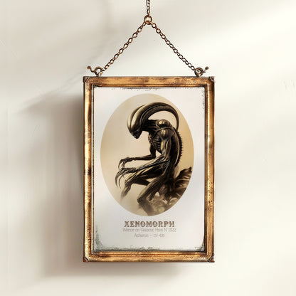 Vintage Gothic Xenomorph Postcard Art Poster, Alien Horror Wall Decor, Sci-Fi Gothic Aesthetic, Dark Fantasy Poster, Retro Futurism Wall Art