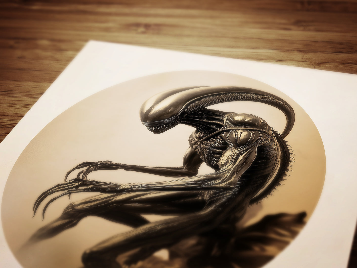 Vintage Gothic Xenomorph Postcard Art Poster, Alien Horror Wall Decor, Sci-Fi Gothic Aesthetic, Dark Fantasy Poster, Retro Futurism Wall Art