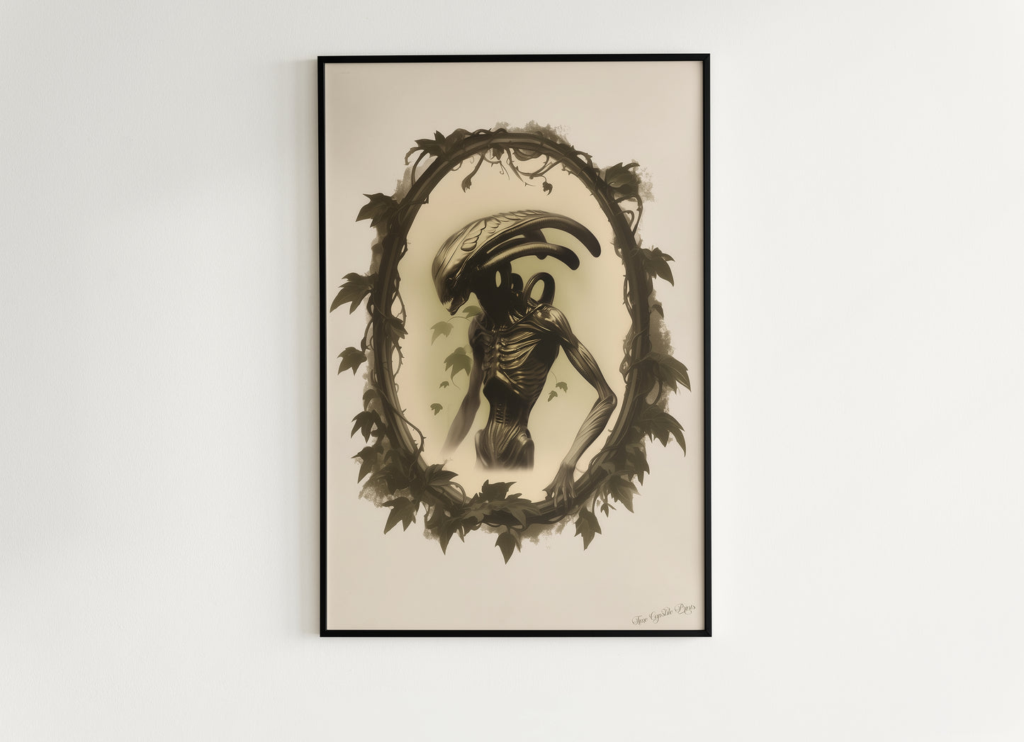 Vintage Gothic Xenomorph Art Print - Alien Horror Wall Decor, Sci-Fi Gothic Aesthetic, Dark Fantasy Poster, Retro Futurism Wall Art