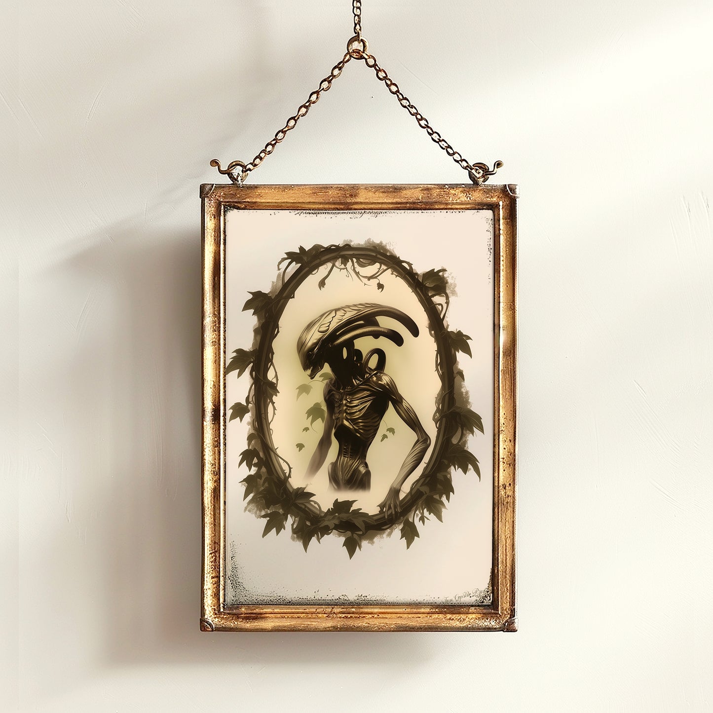 Vintage Gothic Xenomorph Art Print - Alien Horror Wall Decor, Sci-Fi Gothic Aesthetic, Dark Fantasy Poster, Retro Futurism Wall Art