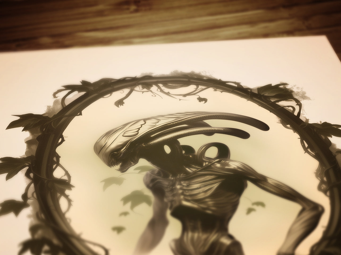 Vintage Gothic Xenomorph Art Print - Alien Horror Wall Decor, Sci-Fi Gothic Aesthetic, Dark Fantasy Poster, Retro Futurism Wall Art