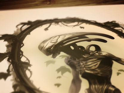 Vintage Gothic Xenomorph Art Print - Alien Horror Wall Decor, Sci-Fi Gothic Aesthetic, Dark Fantasy Poster, Retro Futurism Wall Art