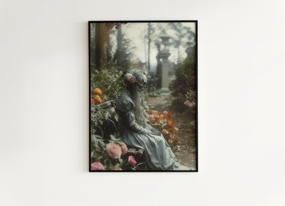 Gothic Undead Skull Banshee Garden Photograph, Ghost Print, Dark Moody Wall Art. Skeleton Occult Print Poster, Dark Academia Decor