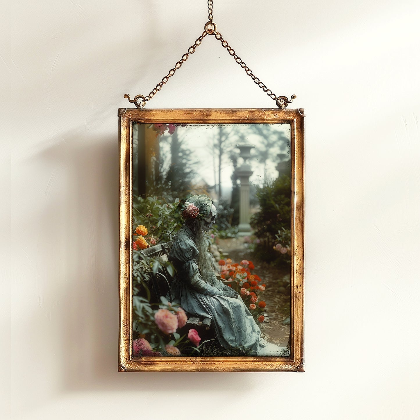 Gothic Undead Skull Banshee Garden Photograph, Ghost Print, Dark Moody Wall Art. Skeleton Occult Print Poster, Dark Academia Decor