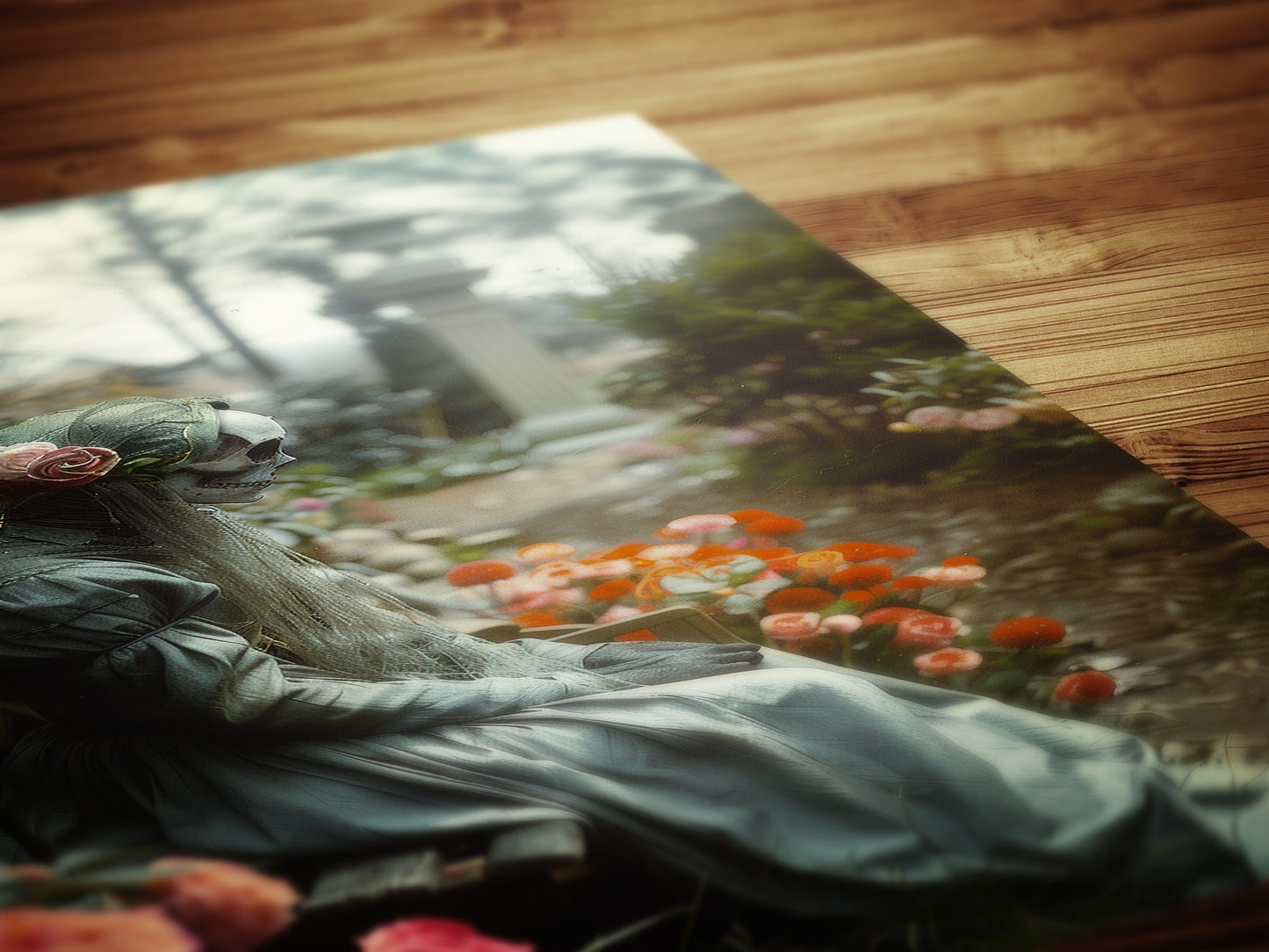 Gothic Undead Skull Banshee Garden Photograph, Ghost Print, Dark Moody Wall Art. Skeleton Occult Print Poster, Dark Academia Decor