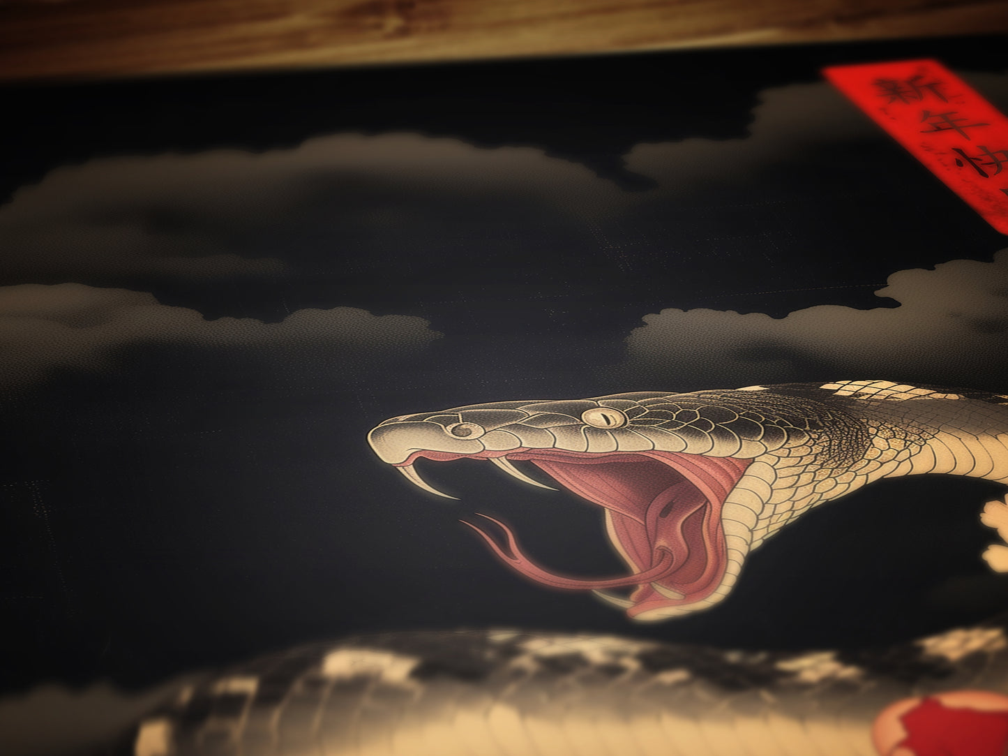 Year Of The Snake 2025, Serpent and Peonies Chinese New Year Art Print – Dark Floral Snake Wall Art Decor, Dark Academia Poster