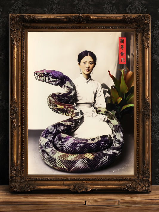 Nagini, Year of the Snake Art Print – Vintage Asian-Inspired Wall Decor, Serpent Princess Goddess Artwork, Weird Dark Academia Gothic Poster