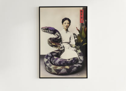 Nagini, Year of the Snake Art Print – Vintage Asian-Inspired Wall Decor, Serpent Princess Goddess Artwork, Weird Dark Academia Gothic Poster