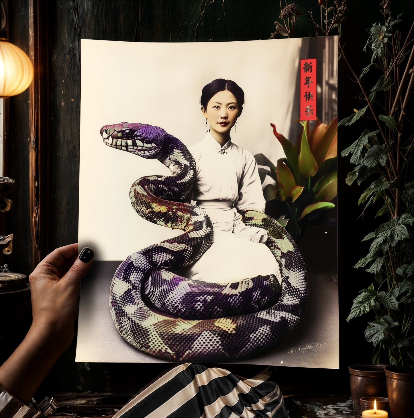 Nagini, Year of the Snake Art Print – Vintage Asian-Inspired Wall Decor, Serpent Princess Goddess Artwork, Weird Dark Academia Gothic Poster