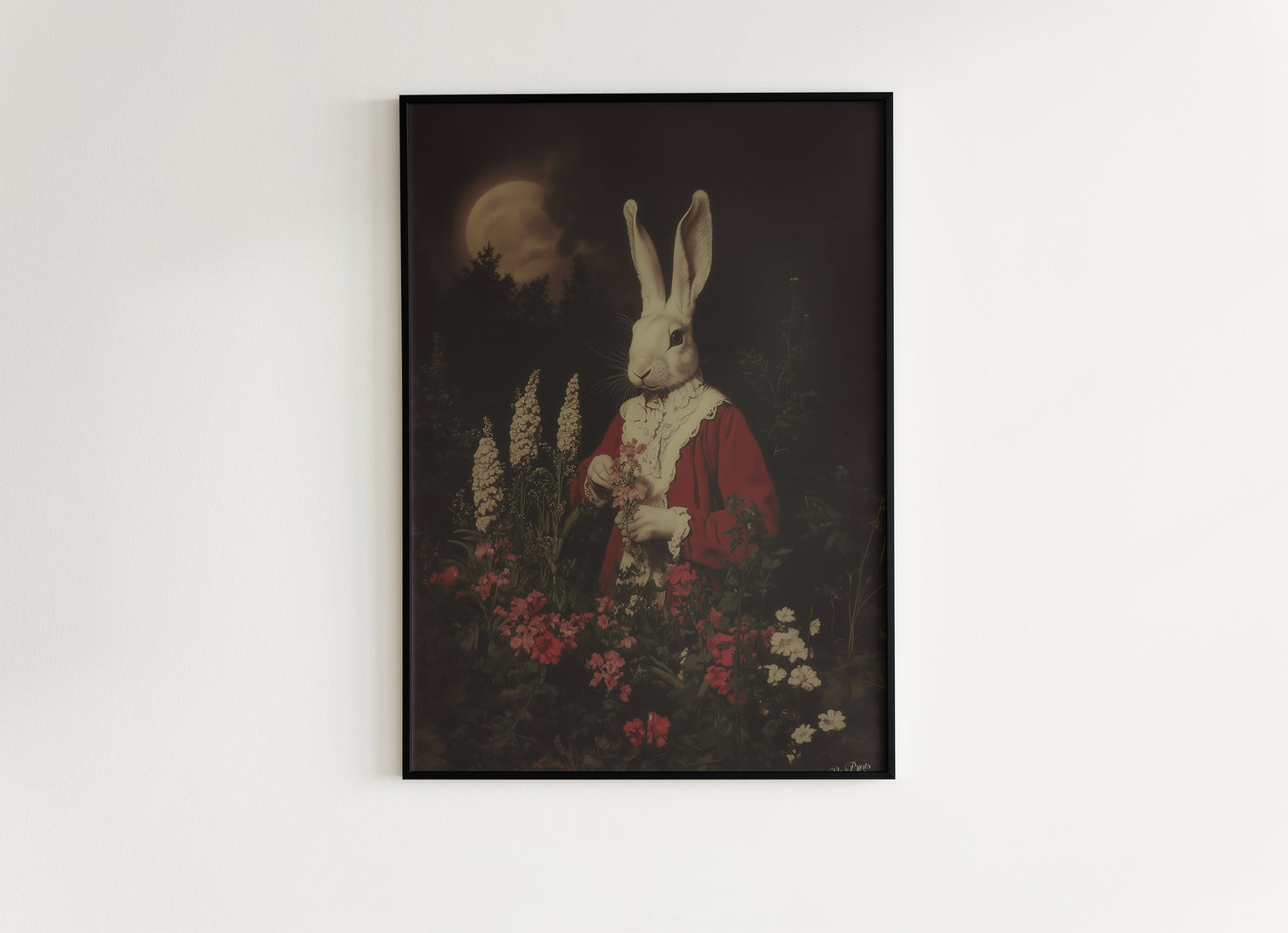 Moon Gazing Hare, Moon Hare Print, Dark Cottagecore, Gothic Victorian Wall Art, Dark Academia, Dark Home Decor