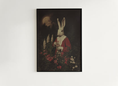 Moon Gazing Hare, Moon Hare Print, Dark Cottagecore, Gothic Victorian Wall Art, Dark Academia, Dark Home Decor