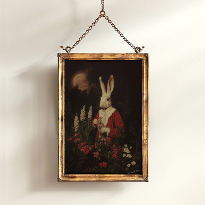 Moon Gazing Hare, Moon Hare Print, Dark Cottagecore, Gothic Victorian Wall Art, Dark Academia, Dark Home Decor