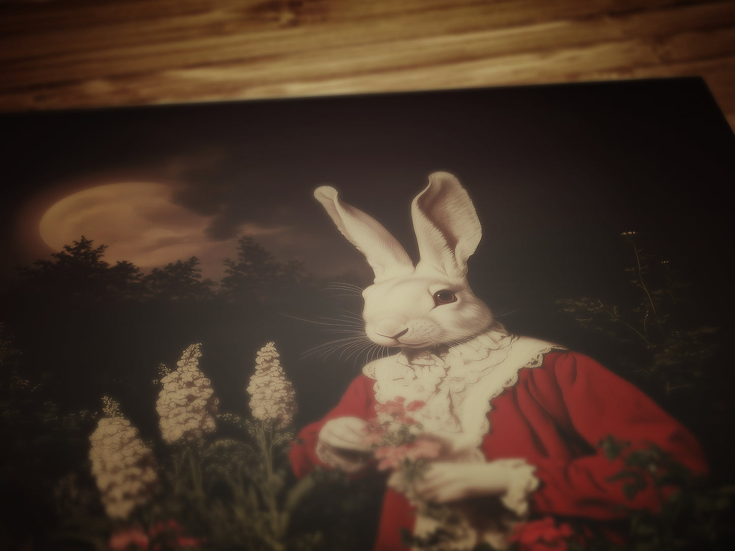 Moon Gazing Hare, Moon Hare Print, Dark Cottagecore, Gothic Victorian Wall Art, Dark Academia, Dark Home Decor