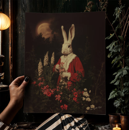 Moon Gazing Hare, Moon Hare Print, Dark Cottagecore, Gothic Victorian Wall Art, Dark Academia, Dark Home Decor