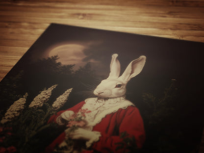 Moon Gazing Hare, Moon Hare Print, Dark Cottagecore, Gothic Victorian Wall Art, Dark Academia, Dark Home Decor