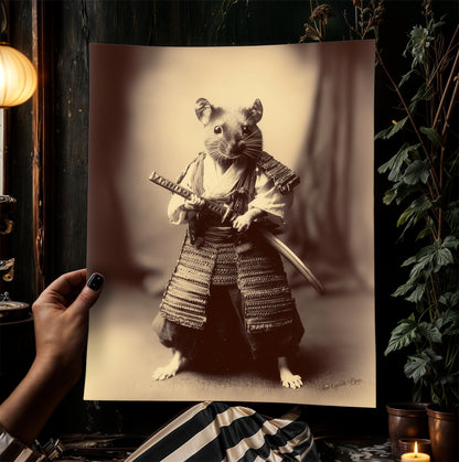 The Last Samurai, Vintage Samurai Rat Photograph, Weird Art Stuff, Retro Dark Academia Decor, Wall Art Printable