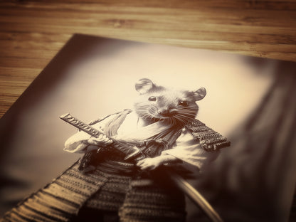 The Last Samurai, Vintage Samurai Rat Photograph, Weird Art Stuff, Retro Dark Academia Decor, Wall Art Printable
