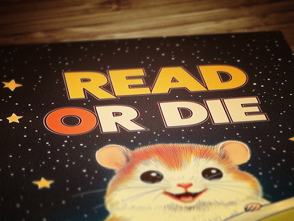Read Or Die, Cosmic Nerdy Space Hamster Reading A Book, Cozy BookLover Gift Idea, Magical Animal Illustration, Weird Art Print