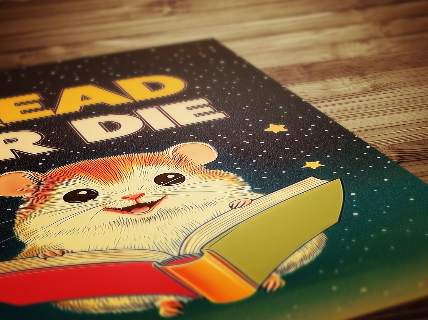 Read Or Die, Cosmic Nerdy Space Hamster Reading A Book, Cozy BookLover Gift Idea, Magical Animal Illustration, Weird Art Print
