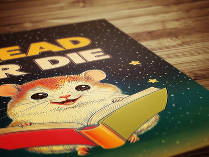 Read Or Die, Cosmic Nerdy Space Hamster Reading A Book, Cozy BookLover Gift Idea, Magical Animal Illustration, Weird Art Print