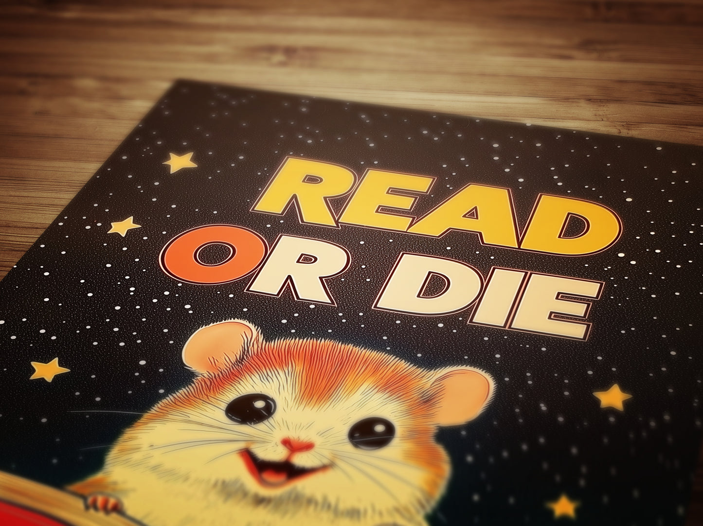 Read Or Die, Cosmic Nerdy Space Hamster Reading A Book, Cozy BookLover Gift Idea, Magical Animal Illustration, Weird Art Print