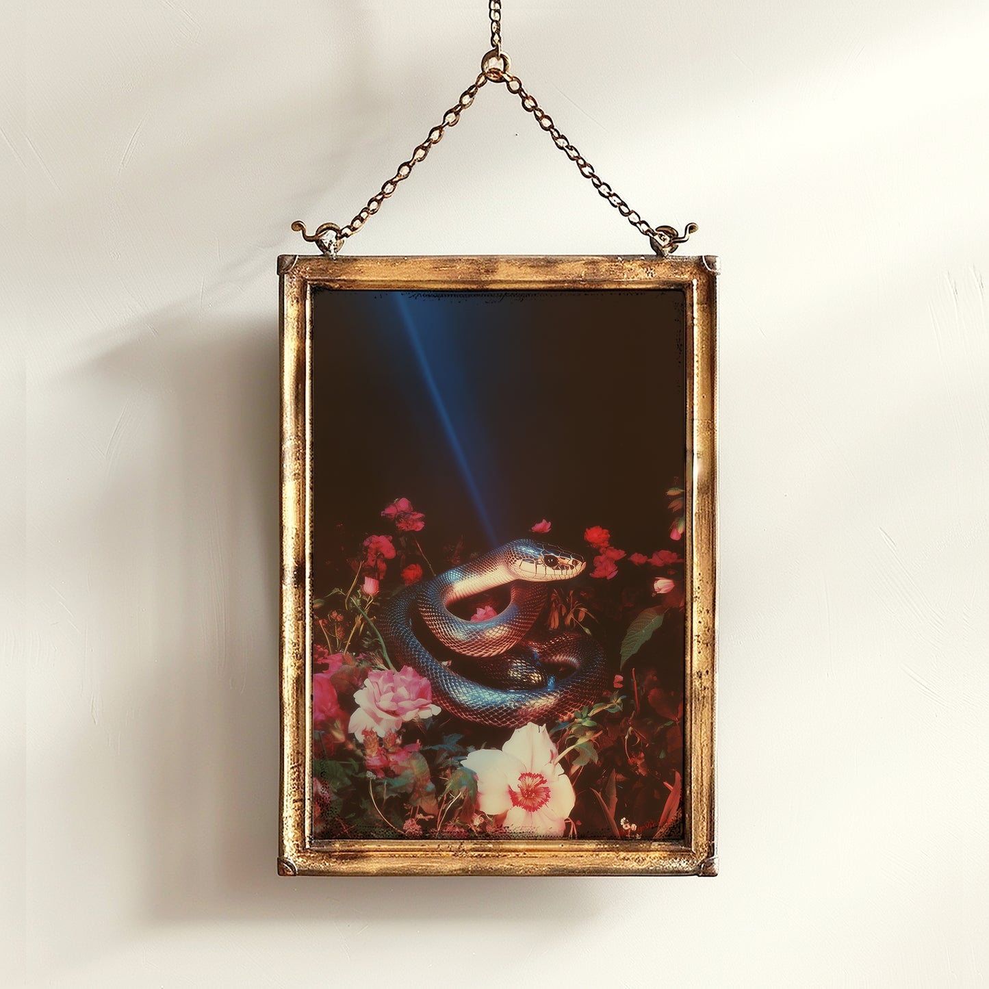 Dark Lush Floral Snake Wall Art Poster, Moody Botanical Wall Art Printable, Gothic Dark Academia Aesthetic Wall Decor