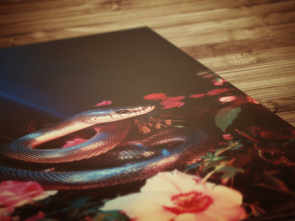 Dark Lush Floral Snake Wall Art Poster, Moody Botanical Wall Art Printable, Gothic Dark Academia Aesthetic Wall Decor