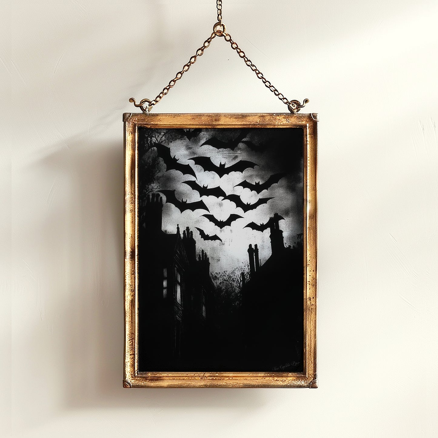 Bats Colony Flying In Dark Cloudy Sky Print, German Expressionism Wall Art Poster, Satanic Vintage Bat Painting, Dark Academia Home Decor