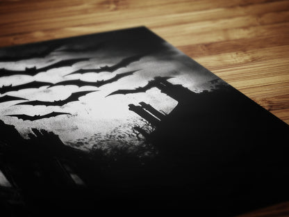 Bats Colony Flying In Dark Cloudy Sky Print, German Expressionism Wall Art Poster, Satanic Vintage Bat Painting, Dark Academia Home Decor